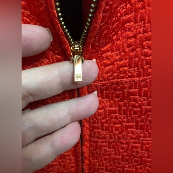 Tory Burch Size 10 Red Blood Orange Silk Blend Structured Front Zipper Dress - Picture 12 of 16